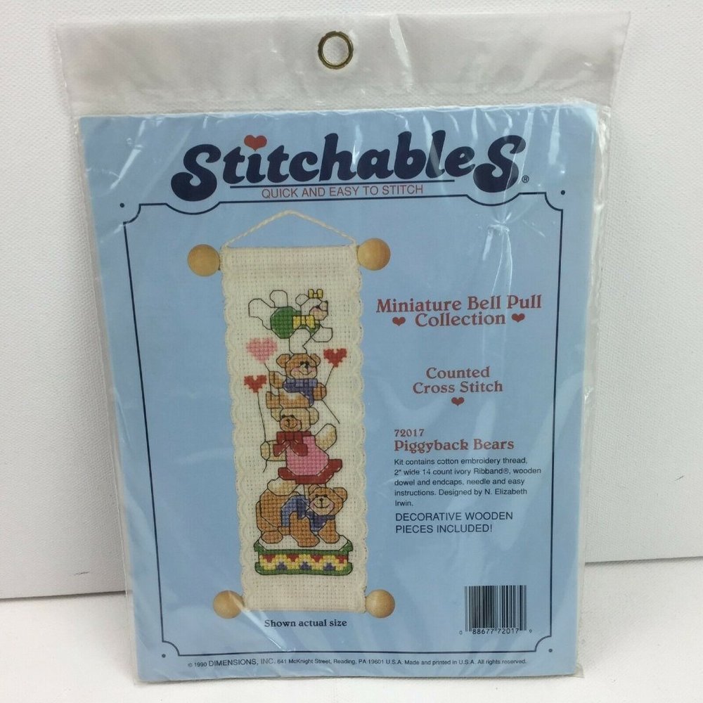 Stitchables 72017 Piggyback Bears Quick Easy Counted Cross Stitch Kit Bell Pull